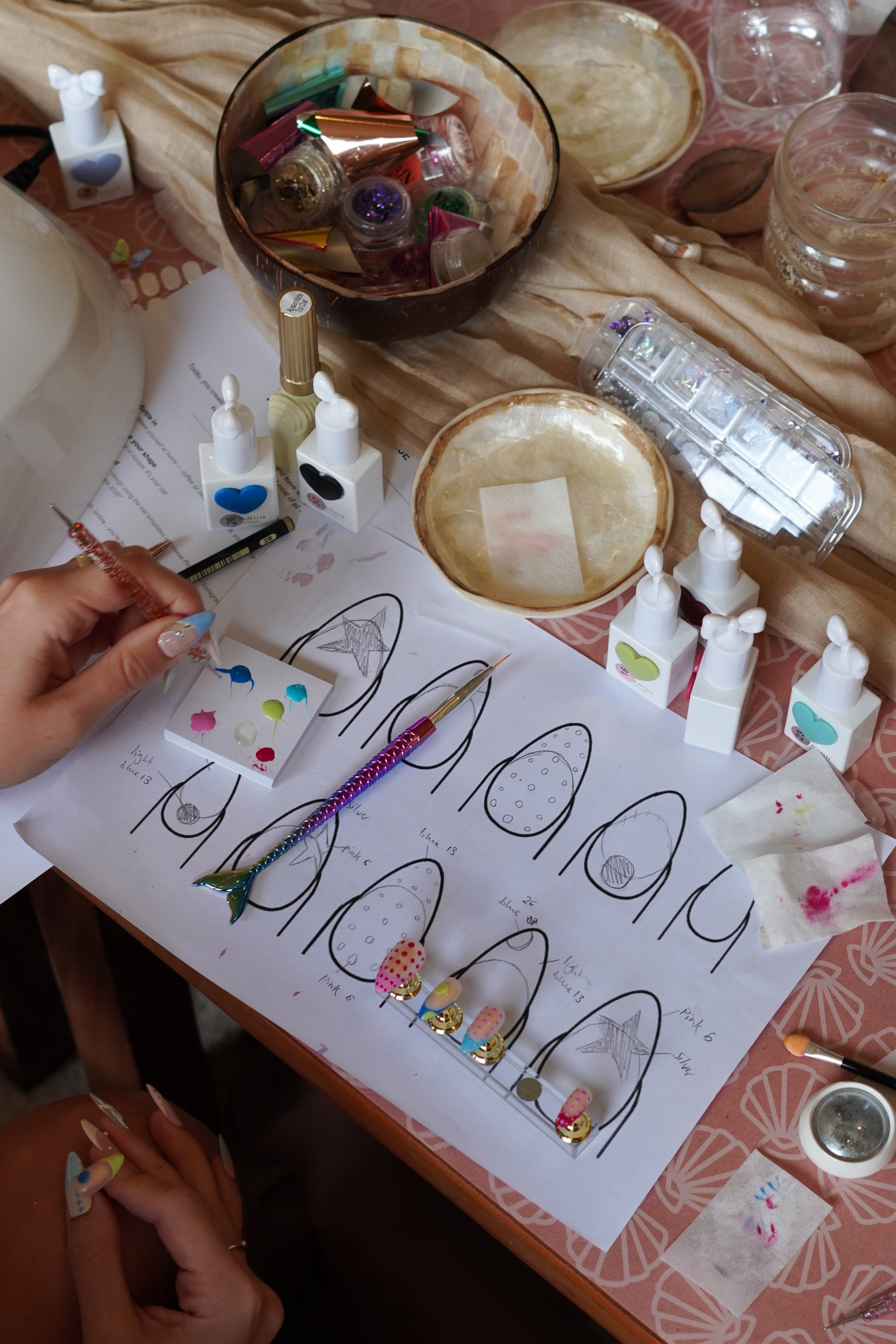 Nail art workshop press-on nails close-up, Bali
